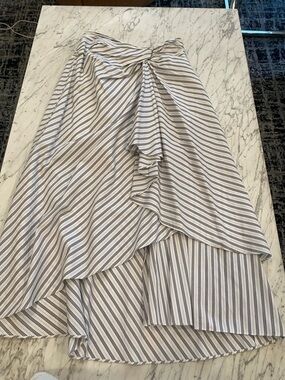 A.L.C. Striped High-Low Ruffle Skirt — White & Gray